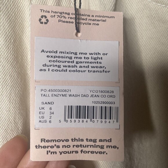 Missguided Women Tall Enzyme Dad Jean High Waisted Raw Hem Mom Jeans Sand Sz 2 - Picture 10 of 16